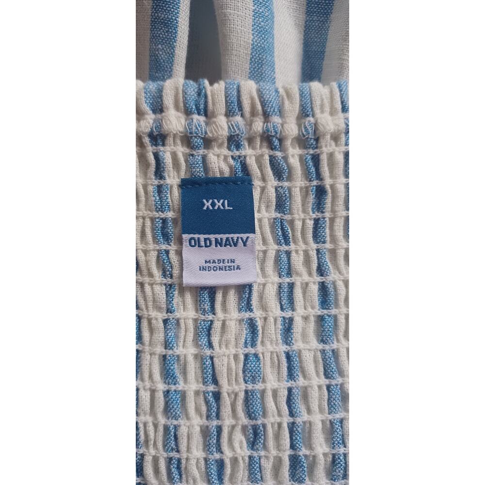 Old Navy Blue White Striped Coastal Maxi Dress XXL Linen Blend Summer Dress - Picture 6 of 7